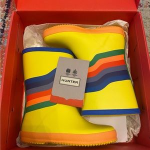 Hunter Kids Yellow Rainbow Rain Boots